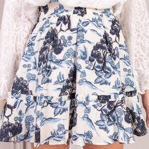 SENLIS Blue and White Rolling Hill Valerie Tiered Mini Skirt Size S